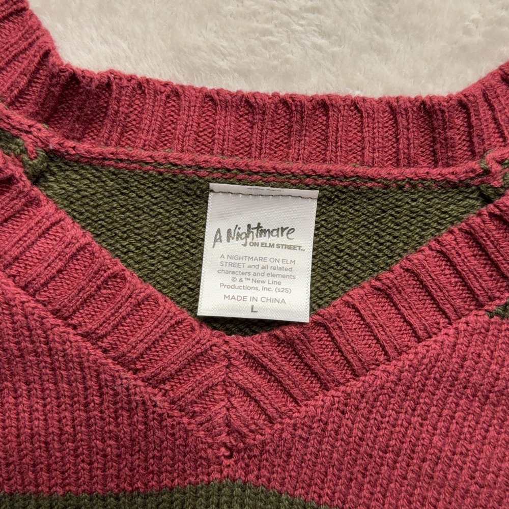 Nightmare On Elm Street Freddy Krueger Striped V Neck Sweater Mens Large Horror - Picture 3 of 10